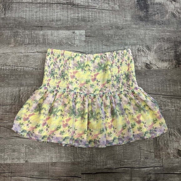Harper Wren Dresses & Skirts - Harper Wren Yellow‎ Floral Smocked Mini Skirt Ruffle Hem Pastel Cottagecore Sz M